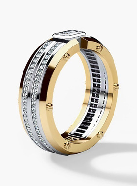 华杰 wish热卖白色锆石镶双排钻双色戒指 欧美爆款男女款戒指