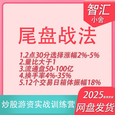 尾盘战法绝技买股吵股实战教学游资训练营视频教程战法尾盘买入法