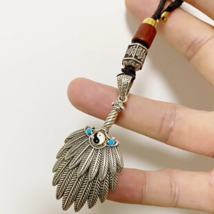 东风太极羽扇小扇子吊坠项链黄铜镀银款汉服配饰扇子古风复古挂件