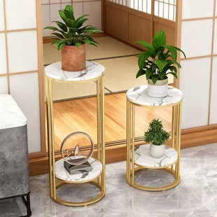 北欧轻奢岩板落地式花架铁艺置物架绿萝室内多层小阳台电视柜花架