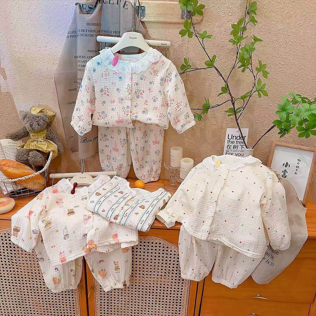 儿童家居服夏季双层棉纱睡衣套装