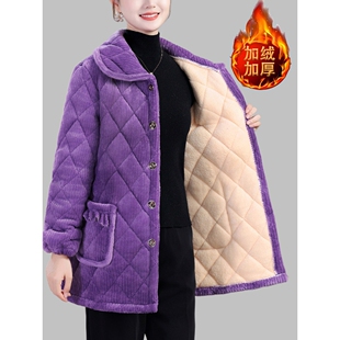 洋气百搭棉衣妈妈装加绒加厚罩衣女士翻领保暖外套宽松家居服防寒