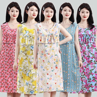 2025新款夏季棉绸睡裙女装防凸点睡衣女士无袖裙子妈妈家居服夏装