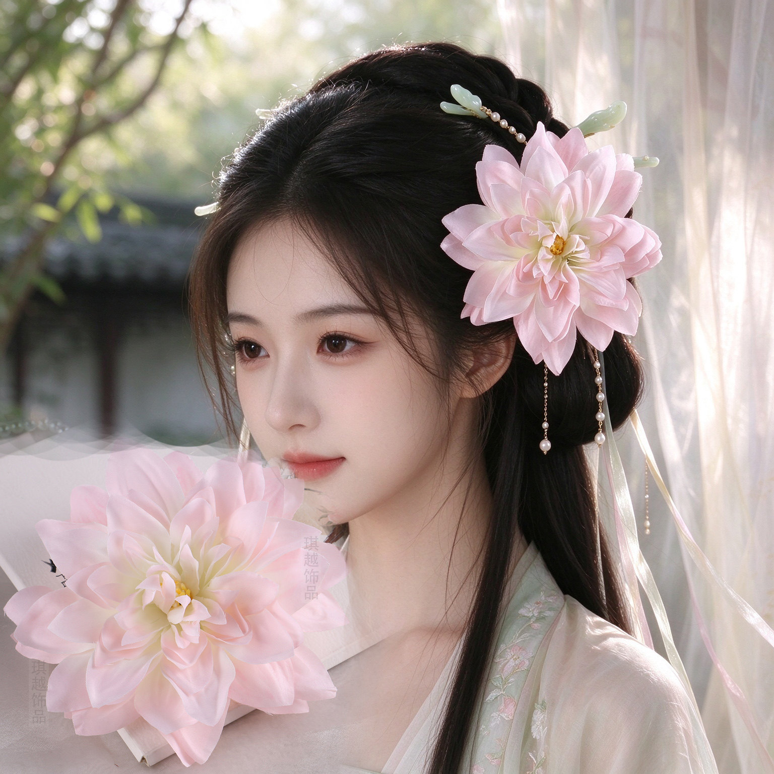 超仙拍照花朵头饰古风头花配汉服