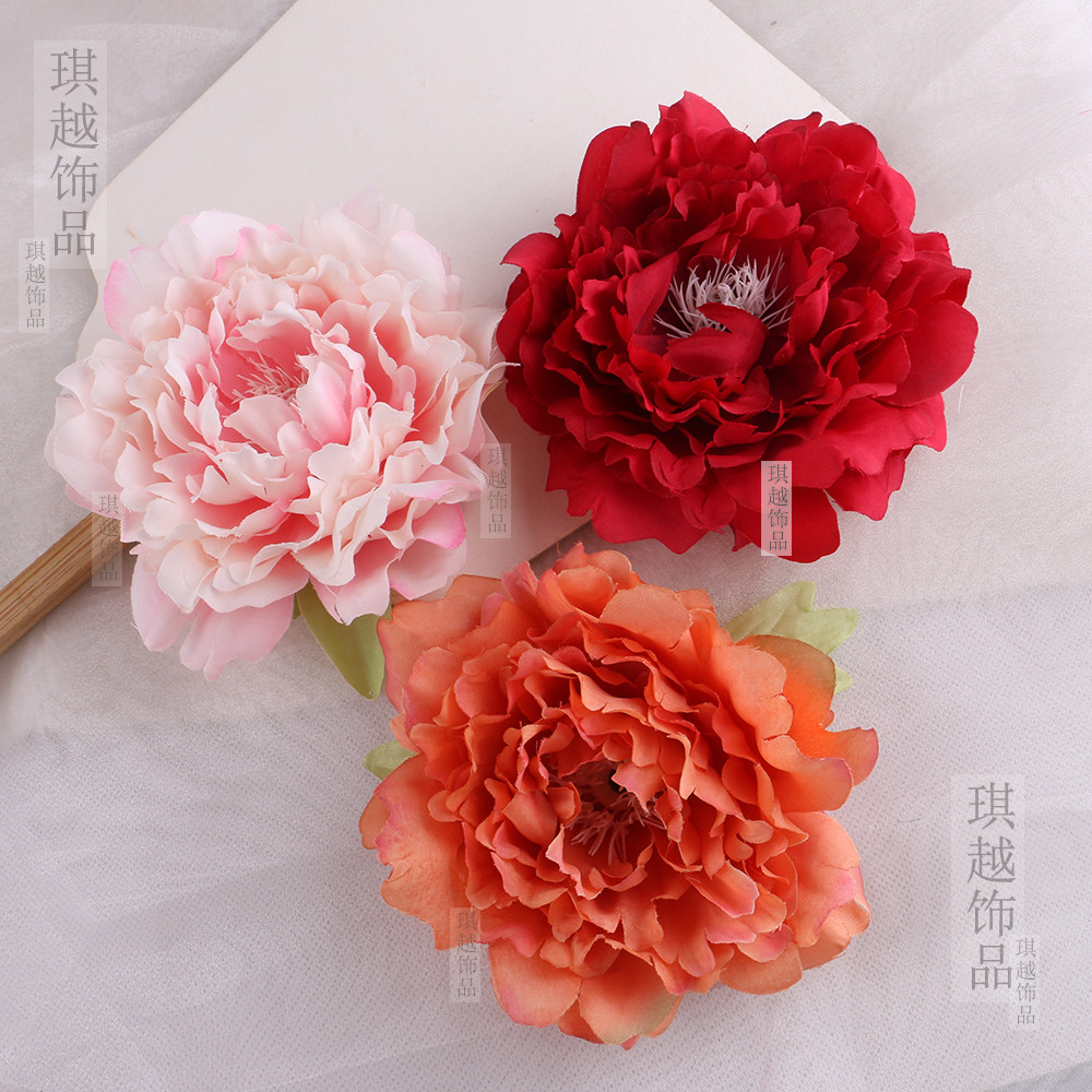 14cm古风头饰汉服绢花牡丹花发夹3朵百搭唐风头饰头花演出舞蹈花