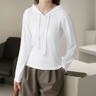 纯棉连帽薄款卫衣女春秋新款大码胖MM时尚减龄百搭长袖t恤打底衫