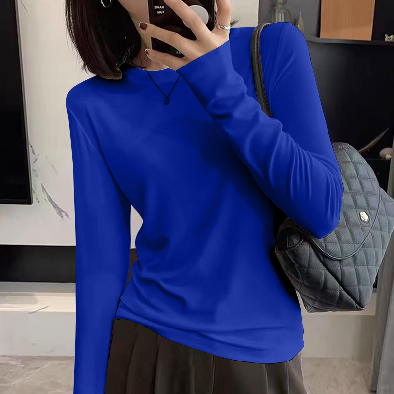 克莱因蓝纯棉长袖t恤女春秋新款