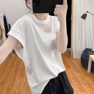 白色飞飞袖 宽松显瘦减龄百搭洋气时尚 短袖 新款 上衣 t恤女夏季 大码