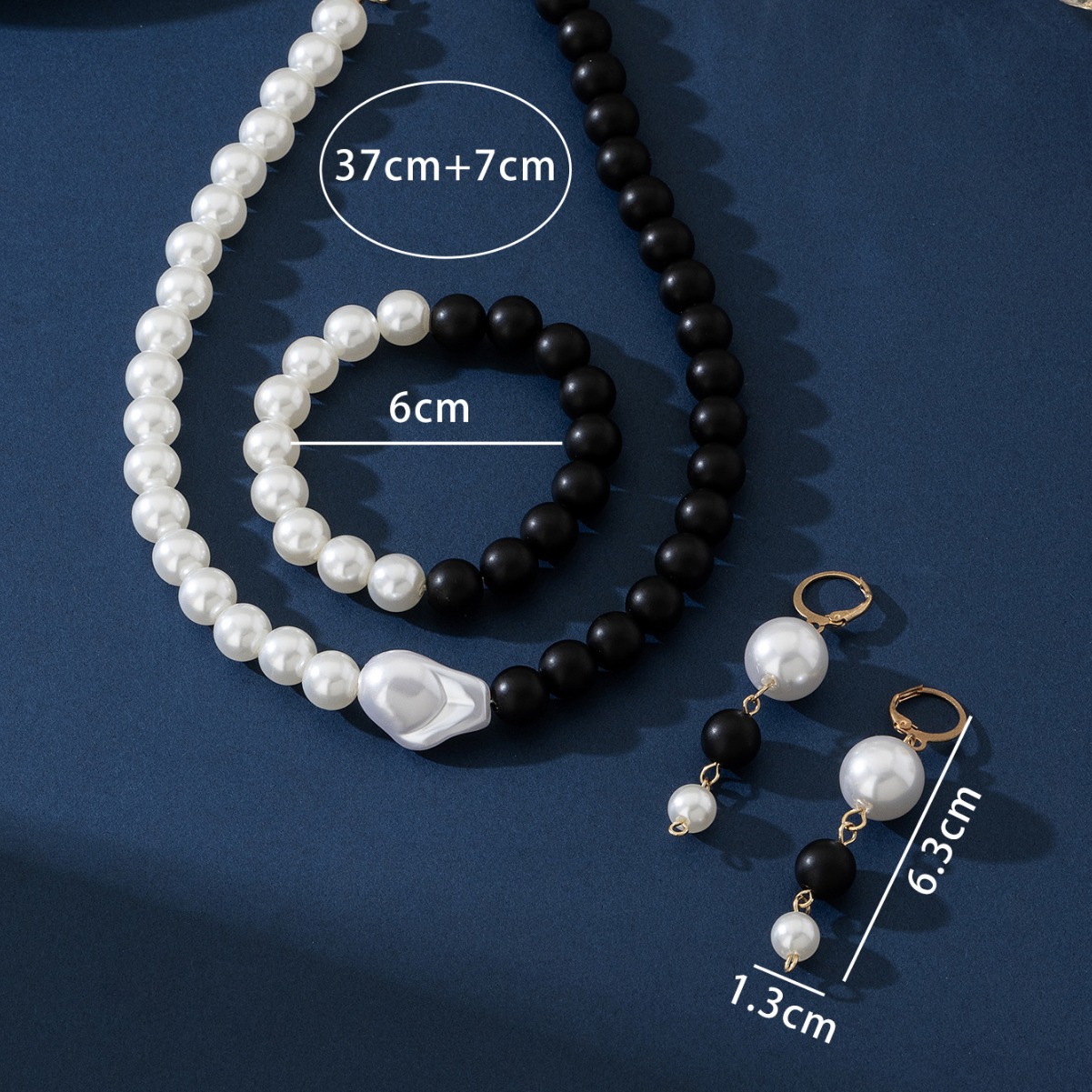 高级感新款个性锁骨链串珠黑白撞色气质复古风耳坠手链项链套装