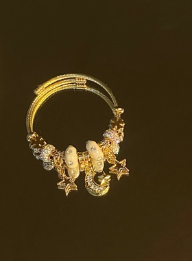 潘家新款复古星月手镯女精致轻奢diy串珠百搭小众ins风时尚手链女