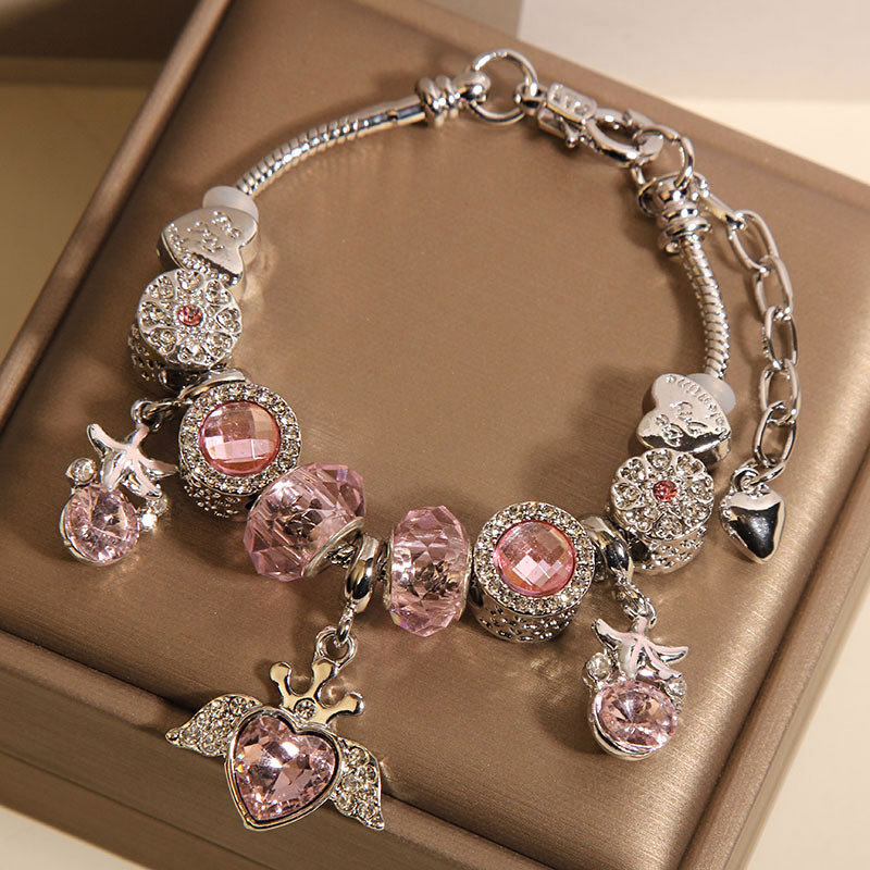 高级感粉色琉璃珠手链女轻奢小众精致时尚天使爱心手串送闺蜜礼物