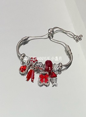 跨境小众手链女设计感串珠不锈钢手链小熊蝴蝶结镂空闪钻魅力手链