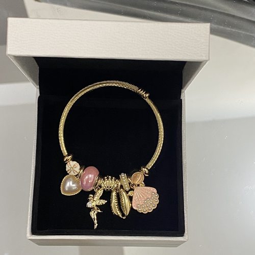 潘家新款天使diky吊坠手链金色珍珠贝壳爱心手镯不锈钢手饰送女友