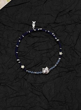 猫咪小鱼编织手链可爱高颜值蓝色显白闺蜜手绳女百搭简约个性手饰