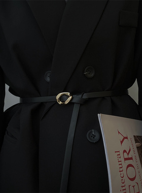 ins风黑色皮带女韩国时尚新款无孔打结腰带配西装连衣裙子装饰潮