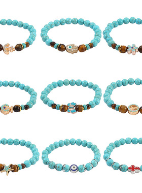 欧美复古8mm绿松石虎眼石手链