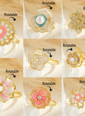 新中式花朵镀金珍珠开口戒指女