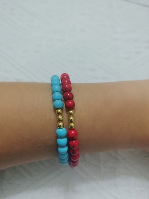 6mm合成绿松石手串女气质百搭休闲4mm小金珠手链日常通勤优雅时尚