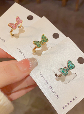 日韩轻奢满钻蝴蝶结开口戒女