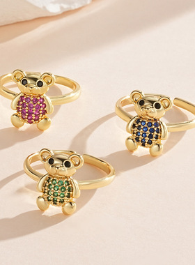 小熊开口戒指日韩小众简约设计百搭网红日常佩戴520送女友送闺蜜