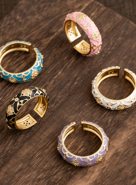 宫廷风珐琅开口戒指女士轻奢新中