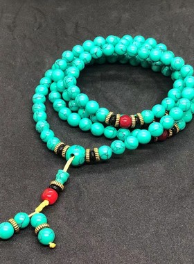 藏式佛珠108颗合成绿松石手串