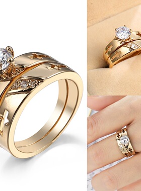 欧美简约锆石十字架情侣戒指