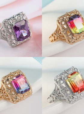 时尚百搭渐变彩色戒指女小众设计感高级轻奢气质时尚简约个性指环