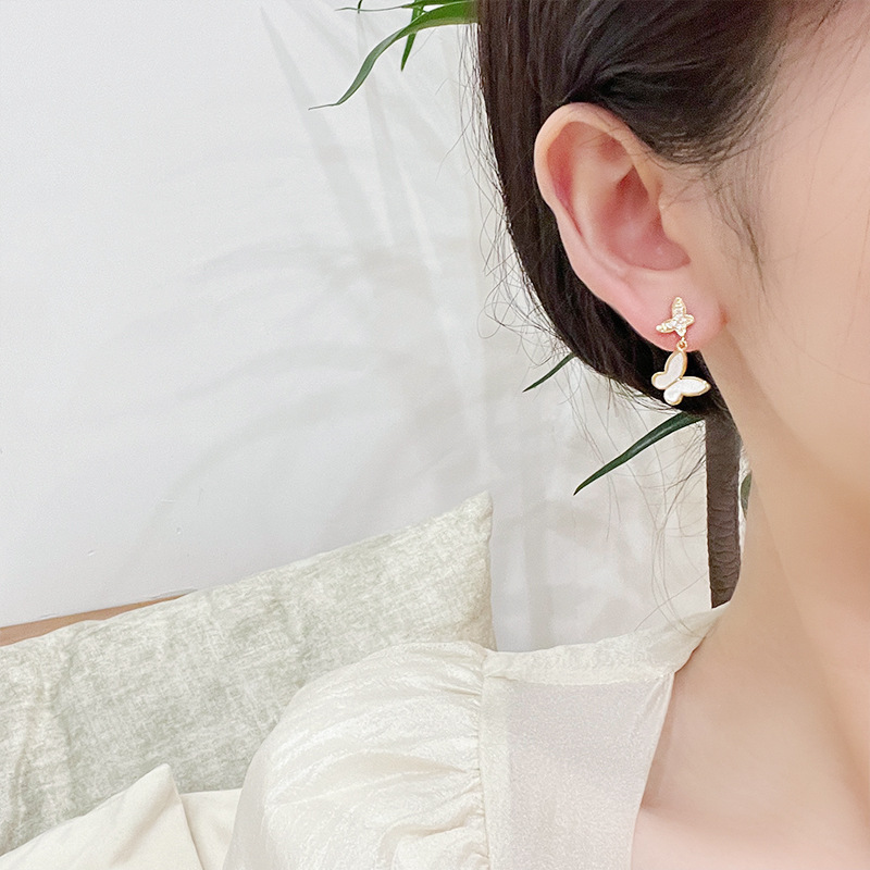 贝壳蝴蝶小众设计感银针耳钉耳夹