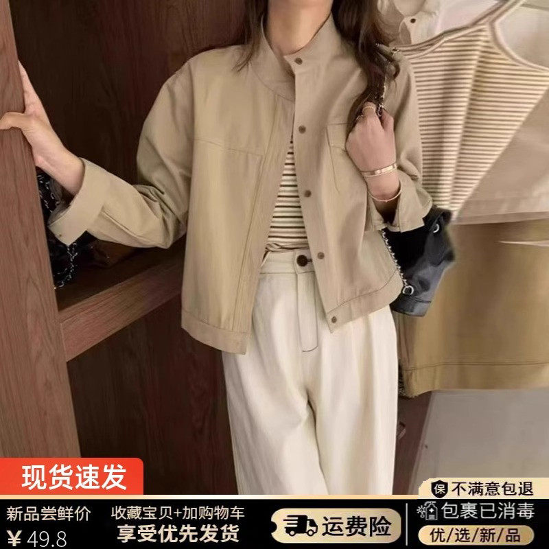 韩版休闲宽松外套女初秋小个子设计感百搭小香风工装夹克短款上衣