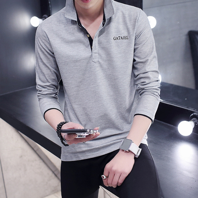 春秋翻领长袖青年休闲打底衫T恤