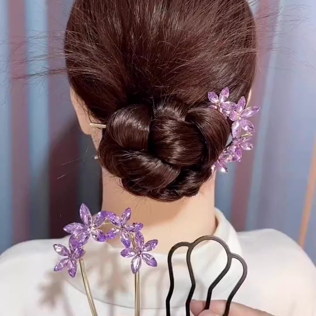 韩版水钻盘发器U型发簪