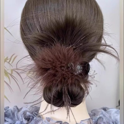 超仙绝美氛围感羽毛丸子头抓夹