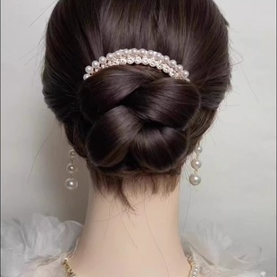 高级感珍珠水钻五齿插梳后脑勺丸子头碎发整理神器盘发夹头饰发卡