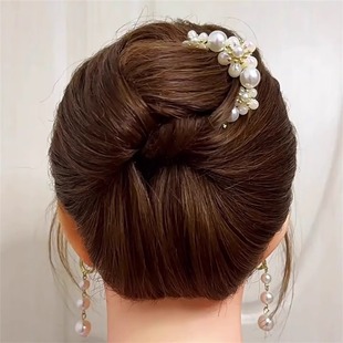 奇美拉淡水珍珠发梳插梳发卡女丸子头盘发神器发钗发簪子现代发饰