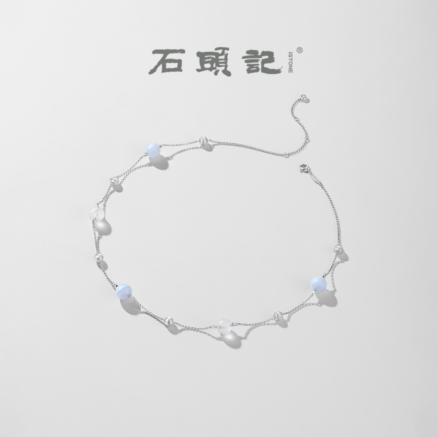 月光石项链蓝纹玛瑙锁骨链