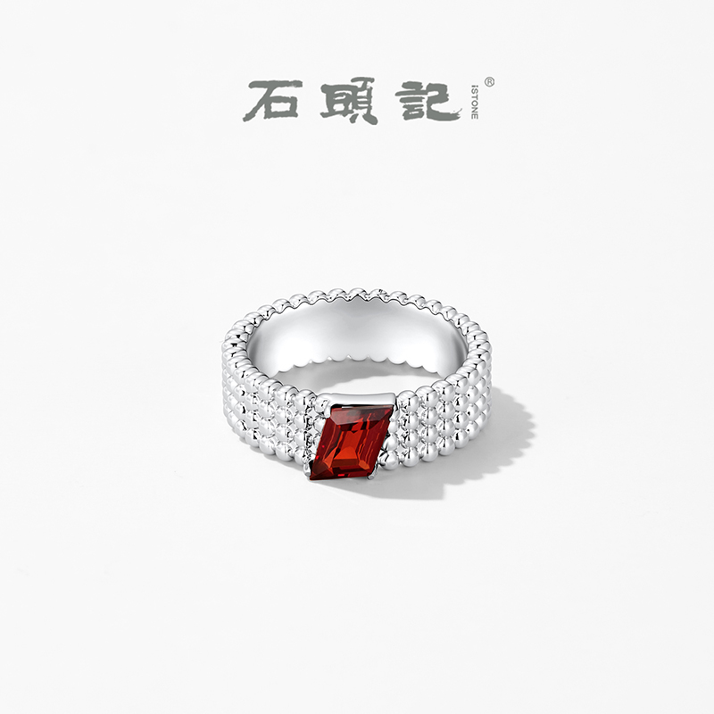 天然石榴石戒指女红色方形