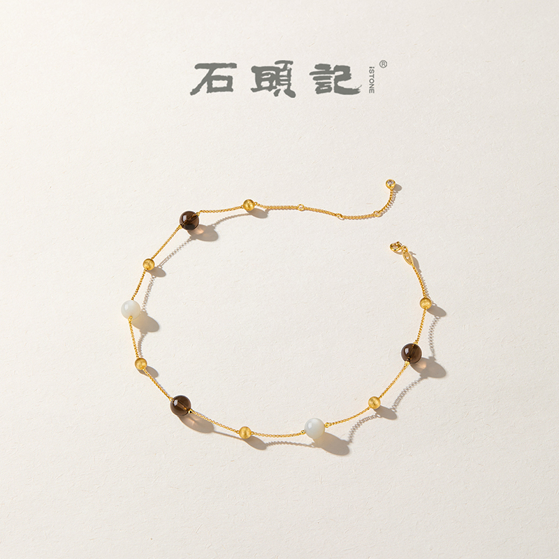 月光石项链蓝纹玛瑙锁骨链