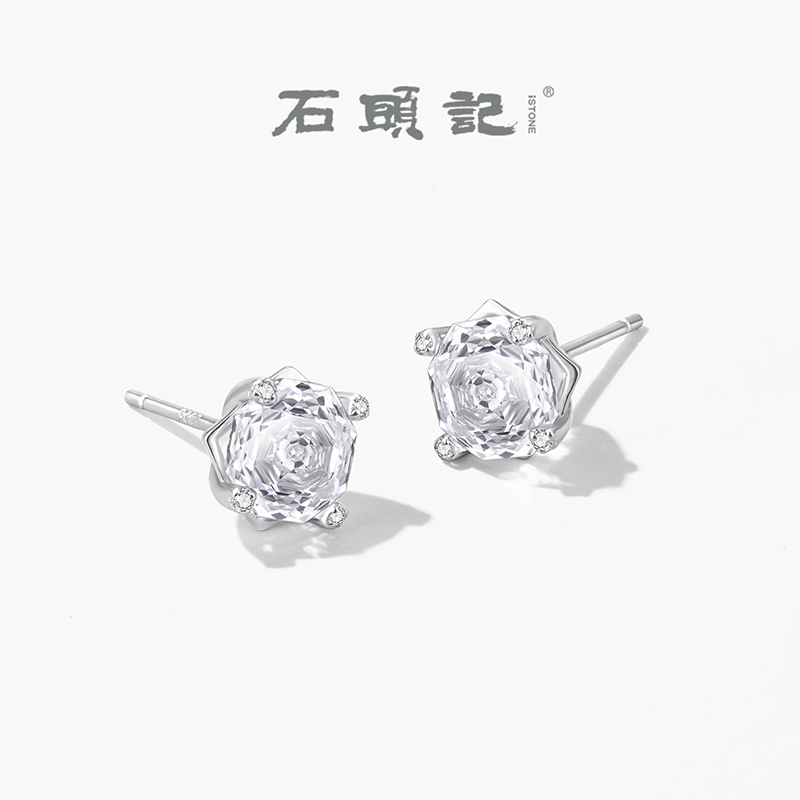 iSTONE/石头记玫瑰切白水晶耳环