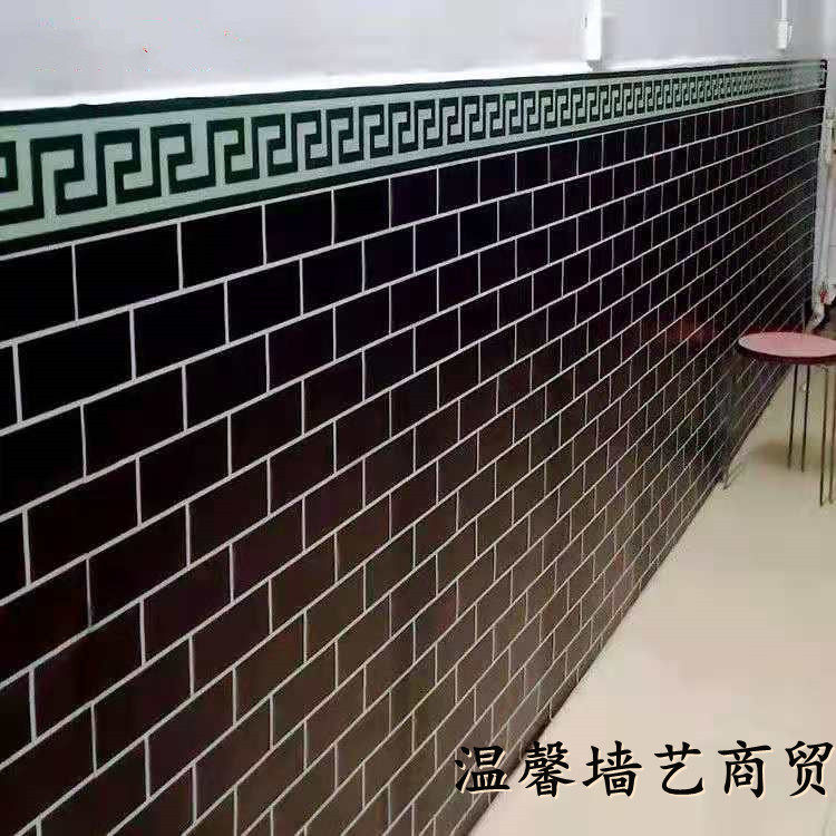 横版黑砖白砖餐厅墙围自粘墙纸壁纸火锅店墙裙饭店防水防潮翻新贴