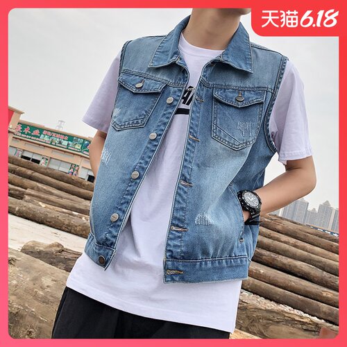 网红休闲韩版宽松破洞牛仔马甲