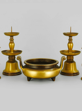 五供一套摆件纯铜香炉烛台花瓶大号家用客厅供奉寺庙佛堂工艺品