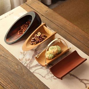 手工竹制水果篮茶点盘提篮点心托客厅家用中式古风创意花器毛巾