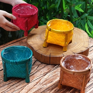 竹编花篮插花桌面花盆套竹制品装饰花器收纳竹篮手工工艺品小摆件