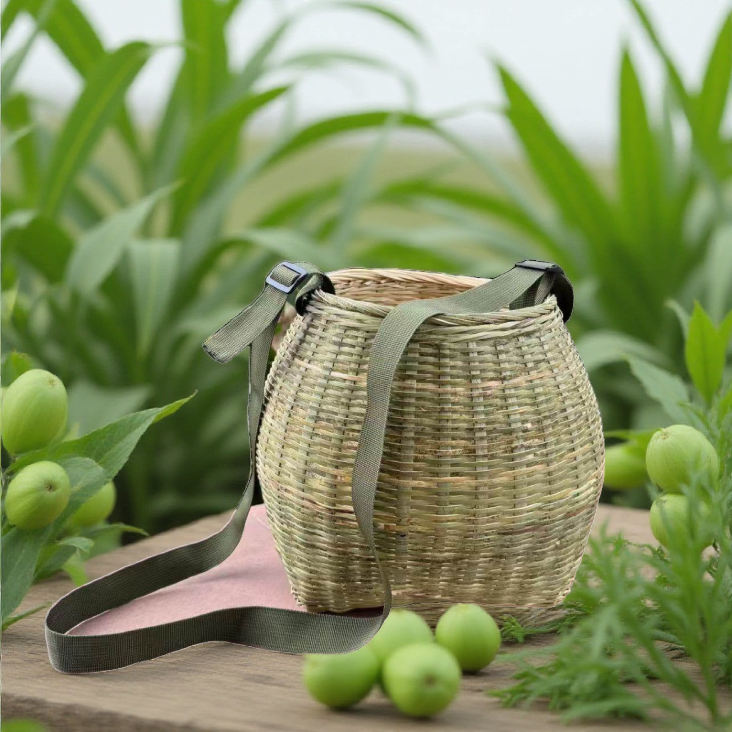 手工竹编采茶篓挎背篓鱼篓捡菌篓