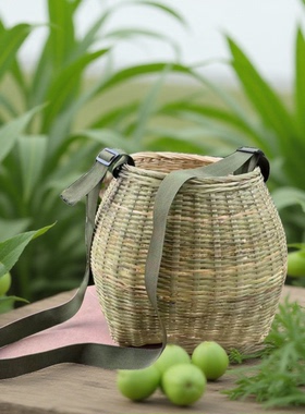 手工竹编采茶篓挎背篓鱼篓捡菌篓