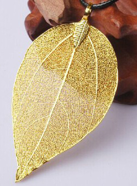 金叶子镀24k菩提叶吊坠树叶情侣