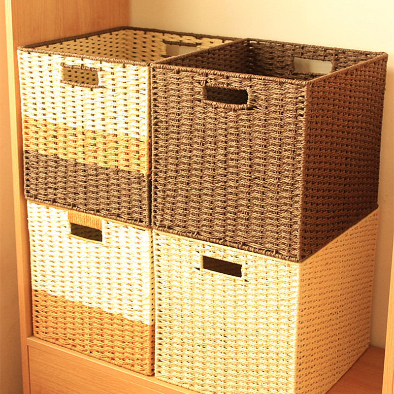 正方形整理箱衣服收纳筐仿藤编草编储物篮杂物幼儿园格子框抽屉式,收纳整理,收纳箱,淘宝优惠券,粉丝福利购,淘宝优惠卷