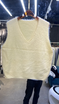 欧货高级感时尚V领无袖绵羊毛羊绒拉毛针织马甲宽松显瘦毛衣背心