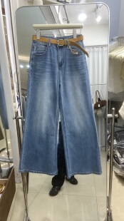 潮 直筒显瘦十分牛仔裤 欧货2026春夏新款 水洗蓝做旧高腰棉布阔腿裤